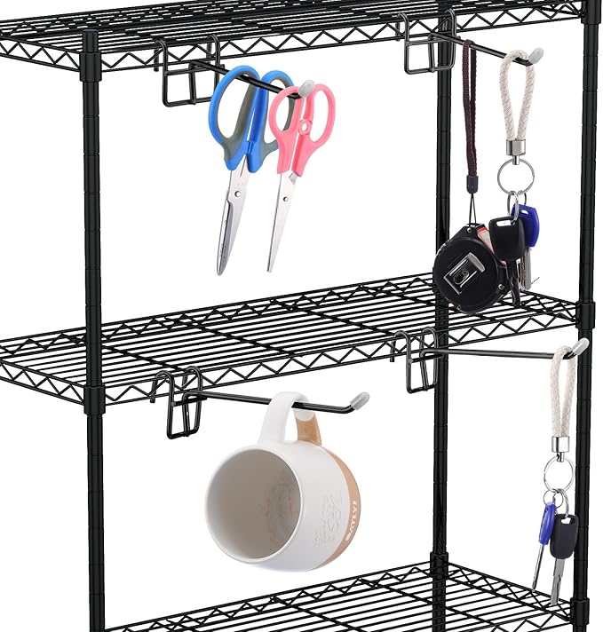 MorningRo 8 Pcs Accessory Hooks for Wire Shelving with Rubber Cover Heavy Duty Metal Hooks for Hanging Kitchen Utensils Wire Shelf Accessories Room Organization (Black)