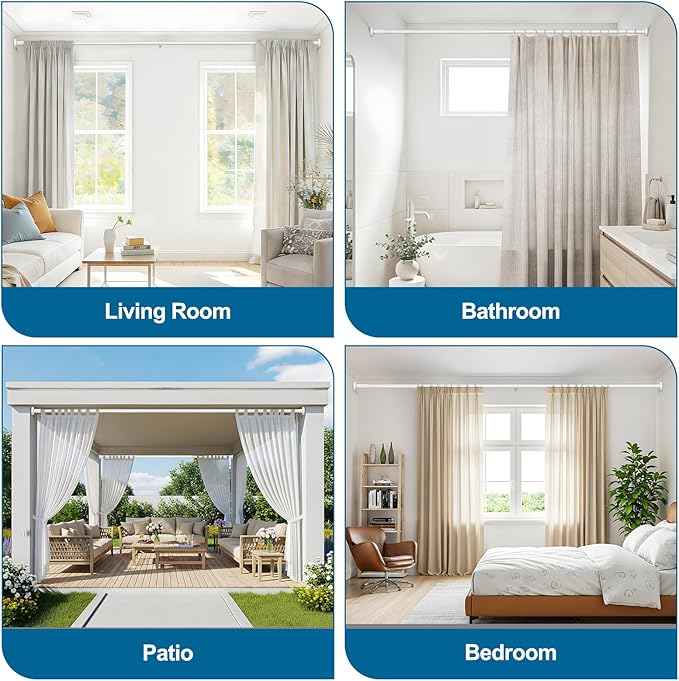 AIZESI 41-100 Inch Heavy Duty White Tension Curtain Rod - No Drilling, Adjustable, Rust-Proof for Outdoor, Living Room, Bathroom