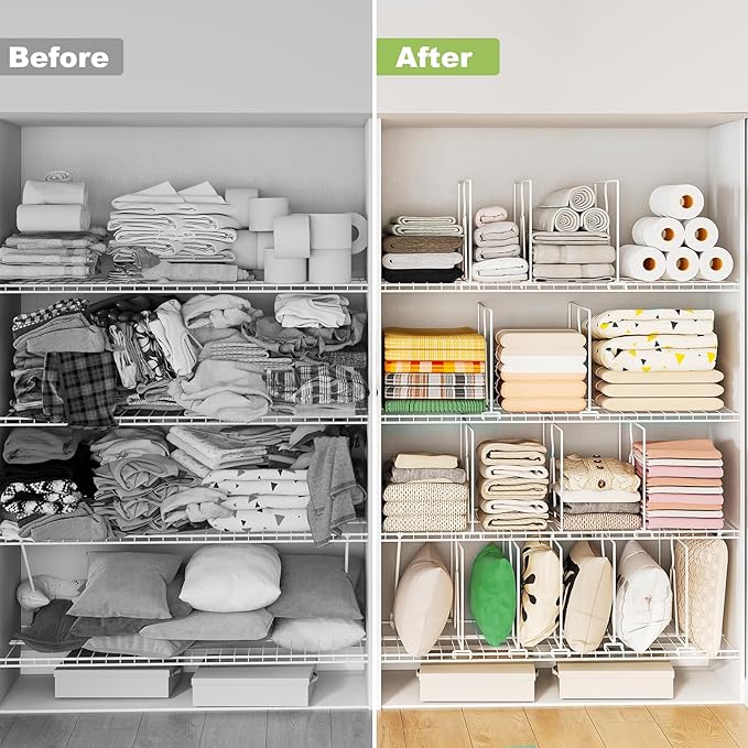 Wire Shelf Dividers for Closet: 12-inch Tall 12-inch Deep 6 Pack Wire Rack Accessories - Adjustable Purse Organizer for Clothes Handbags - Metal Linen Closet Pantry Separators