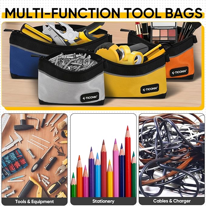 TICONN Tool Pouches with Zipper, 1680D Oxford Small Tool Bags, Waterproof Utility Bag Zipper Pouch for Tool Organizers and Storage (6 Pack Combo)