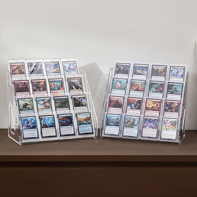 DEEIF 4 Tier Acrylic Trading Card Display Stand, 12" Riser Display Shelf for Magnetic Holders, Toploaders, PSA Graded Cards, TCG Sports Card Collection (1 Pack)