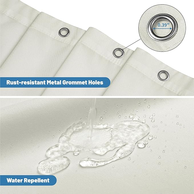 1 Pack Water-Repellent Fabric Shower Curtain Liner - Hotel Quality Machine Washable, 3 Heavy-Duty Magnets with Rustproof Grommets & Weighted Hem, Standard Size 72x66in Cream