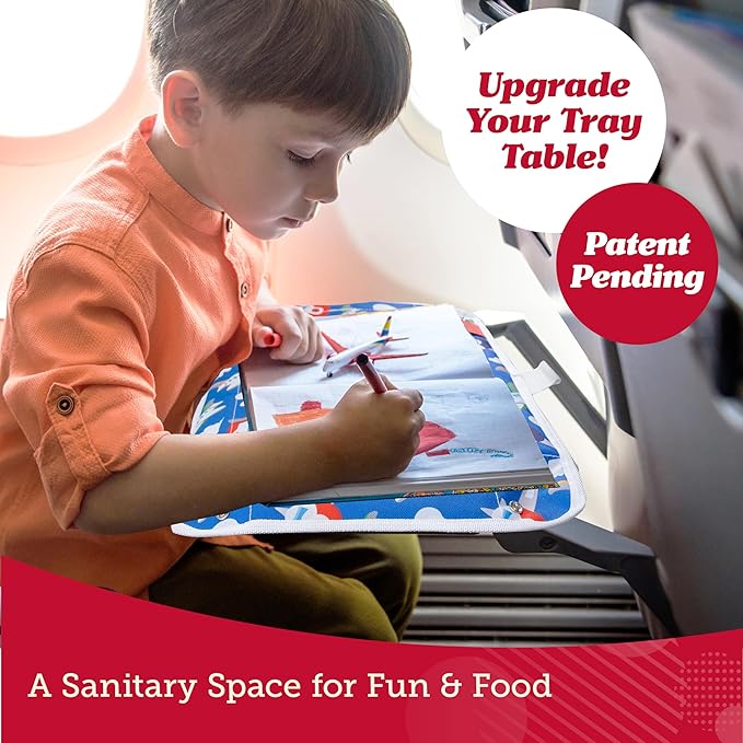 Lusso Gear Airplane Tray Table Cover - Organize Kids Travel Essentials - Snack & Toy Pockets for Airplane Toys for Toddlers 1-3 - iPad and Tablet Stand for Travel Toddler Essentials (Unicorns)
