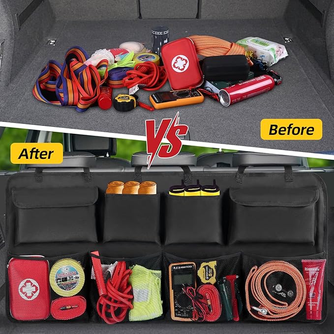 Snuopfy Car Trunk Organizer, Backseat Hanging Organizer with 8 Large Storage Bag Super Capacity -Trunk Organizer for SUV,Truck,Van -Your Space Saving Expert - Black