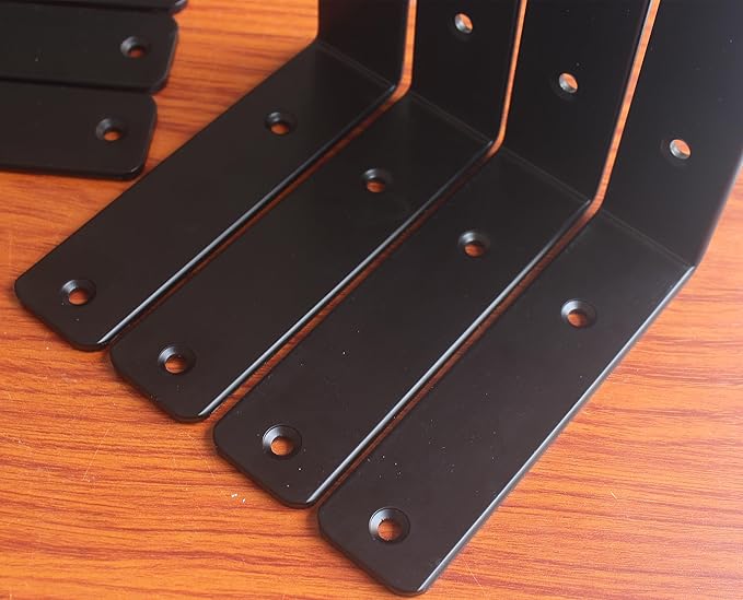 32 Pack - L 10" x H 6" x W1.5, 5mm Thick Black L Shelf Bracket, Iron Shelf Brackets, Metal Shelf Brackets, Floating Shelf, Shelf Supports with Screws