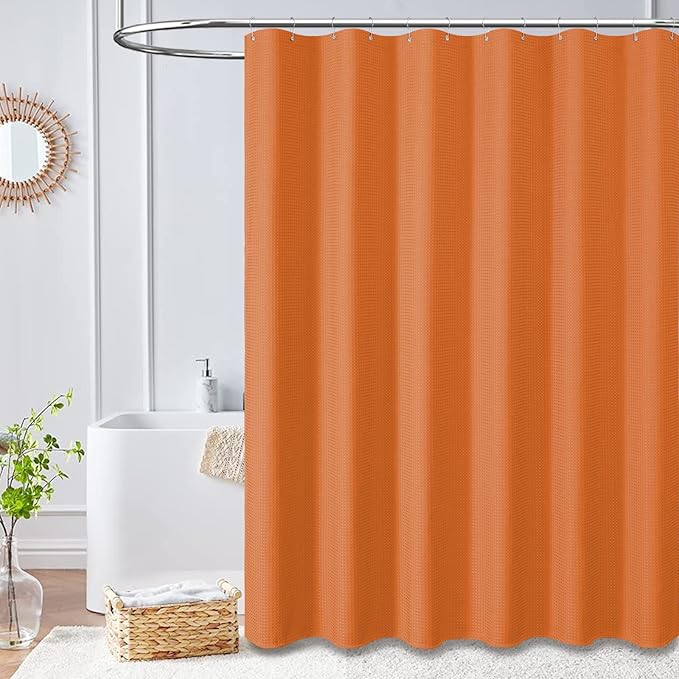 Dynamene Stall Shower Curtain - 60 inch Waffle Weave Heavy Duty Thick Fabric Shower Curtains for Bathroom, Weighted Hotel Spa Luxury Cloth Bath Curtain Set with 10 Plastic Hooks, 60x72, Burnt Orange