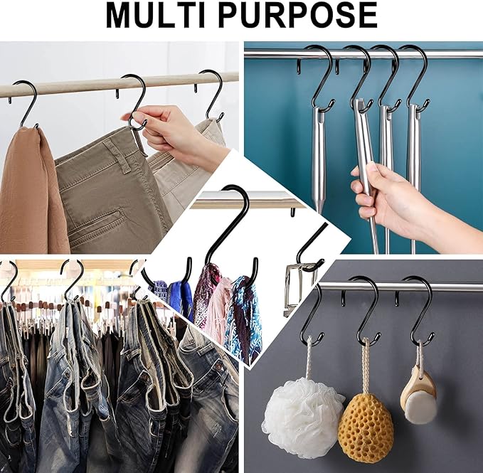 DINGEE 12 Pack 6 Inch Heavy Duty Large S Hook Vinyl Coated S Hooks for Hanging Plants,7mm Thickness Non Slip Sturdy Metal Black Jean Hooks for Closet,Bird Feeders,Kitchen,Large Object,Tools,Bikes
