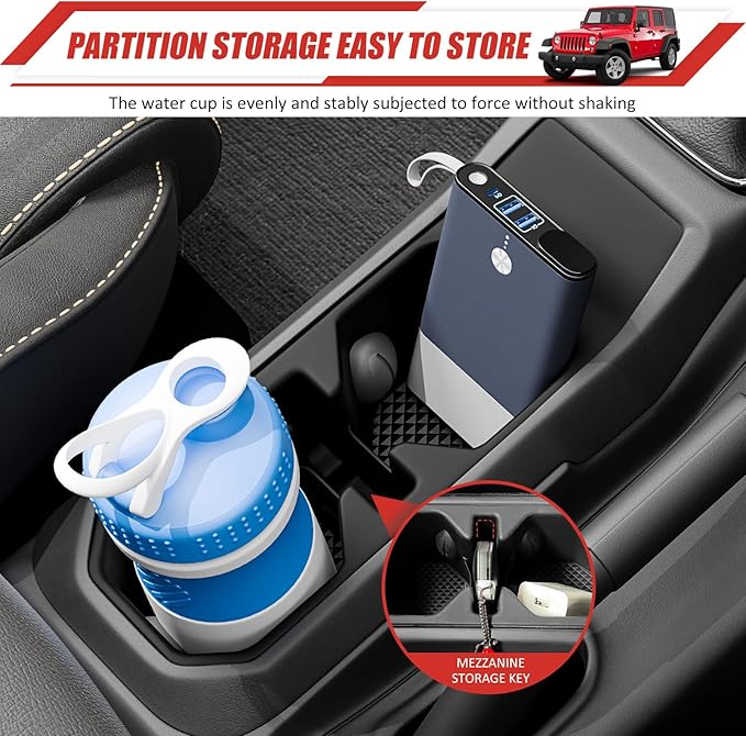 Center Console Cupholder Organizer for 2018-2025 Jeep Wrangler JL JLU 4XE/Gladiator JT Center Console Cupholder Insert Storage Tray for Wrangler&Gladiator(Center Console Cupholder Organizer)