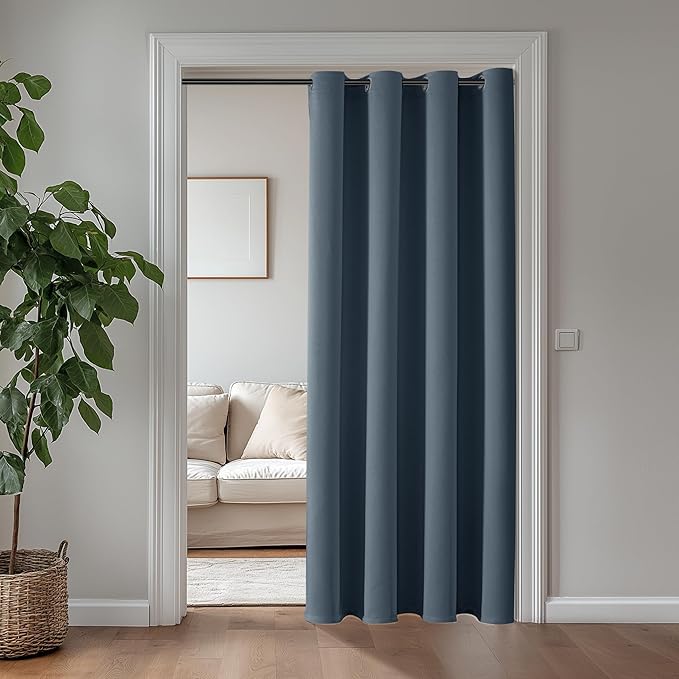 ChrisDowa Blackout Curtains 120 Inches Long for Living Room, Grommet Thermal Insulated Room Darkening Curtains for Bedroom (1 Panel Set, Stone Blue, 52W x 120L)