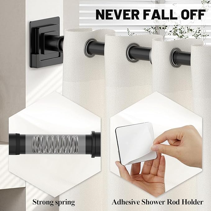 Black Shower Curtain Rod 31-92 inches, Stainless Steel Shower Rod & Tension Rod, Adjustable Tension Shower Curtain Rod for Bathroom, Windows, Closet