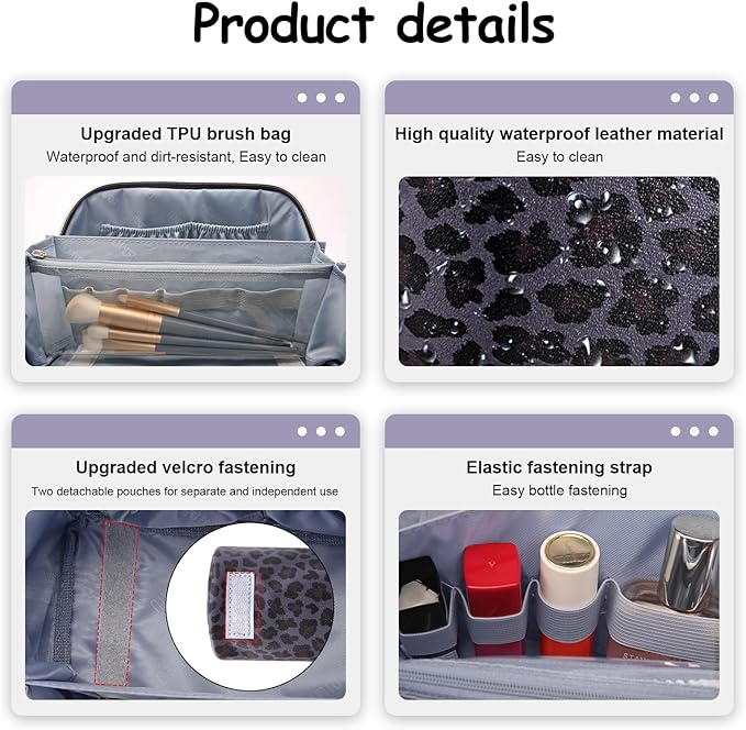 Travel Makeup Bags Organizer for Women: 3 Pcs Set Cosmetic Bag - Large Make up Bag with Compartments - Flat Open Waterproof Leather Toiletry Bags for Skincare, Brushes & Travel Essentials - Purple