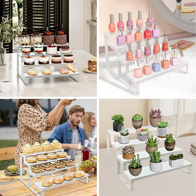 White Wood Cologne Organizer for Men Women,4 Tier Perfume Stand for Dresser Waterproof Cologne Stand with Anti-Slip pads for Party,Makeup,Figures,Cupcake,Perfume,Display Risers Stand Organizer
