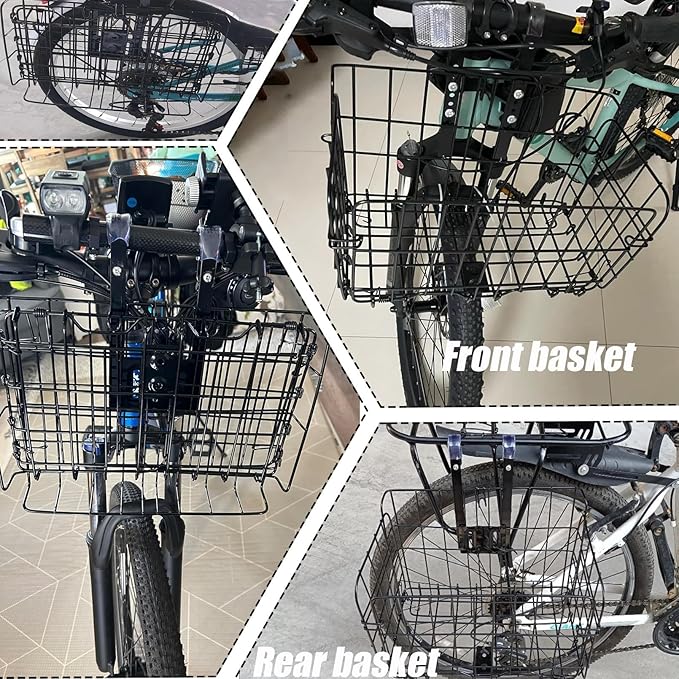 Folding Bike Front Basket Bicycle Wire Basket with Handles Easy Installation on Front Handlebar