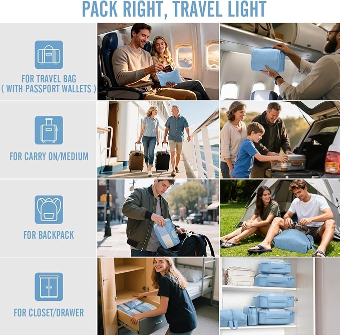Veken 8 Set Packing Cubes for Travel Essentials, Suitcase Organizer Bags in 4 Sizes, Carry-On Luggage Accessories with Large Laundry & Shoes Bag, Must-Have for Airplane, Road Trip & Camping