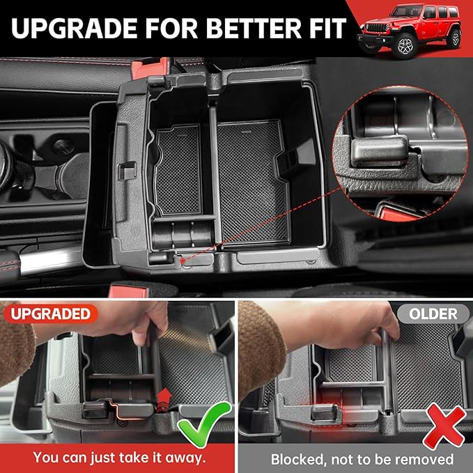 Center Console Organizer for 2018-2023 Jeep Wrangler JL JLU 4XE/Gladiator JT Gear Shift Console Side Tray GrabTray Passenger Hanging Armrest Storage Box for Wrangler&Gladiator(18-23 4-piece)