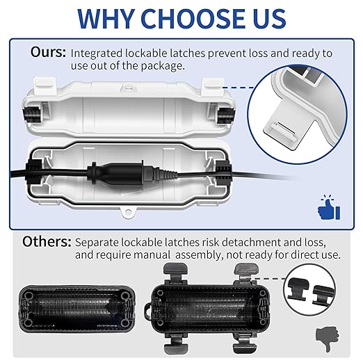 9 Pack Outdoor Extension Cord Safety Cover with Waterproof Seal IP54 Water-Resistant, Weatherproof Electrical Connection Box with 2 Latches, Plug, Socket, Holiday Decoration Light, White