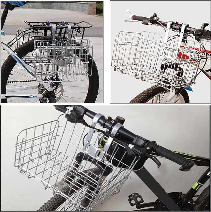 Folding Bike Front Basket Bicycle Wire Basket with Handles Easy Installation on Front Handlebar