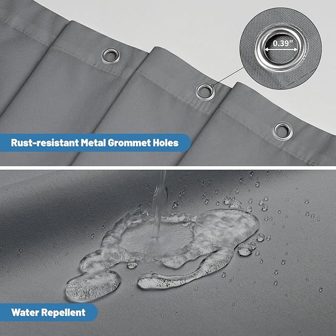1 Pack Water-Repellent Fabric Shower Curtain Liner - Hotel Quality Machine Washable, 3 Heavy-Duty Magnets with Rustproof Grommets & Weighted Hem, Standard Size 72x72in Grey