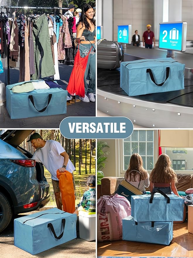 WORKPRO 4 Pack Extra Large Moving Bags with Zippers & Carrying Handles Backpack Straps, Heavy-Duty Storage Tote for Space Saving & Storage, Alternative to Moving Box (Dusty Blue)