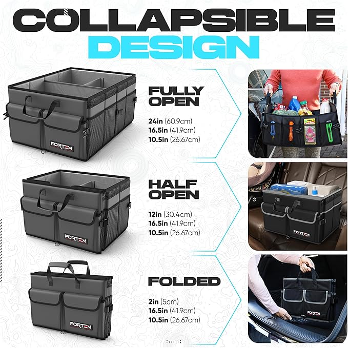 FORTEM Trunk Organizer For SUV Car Trunk Organizer, Foldable Storage, Car Accessories for Women Men, Collapsible Bag, 600D Oxford, Non Slip Bottom, Straps, Soft Cover (65L)