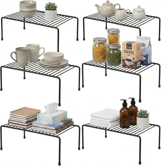 Evelots Kitchen Cabinet Wire Shelf Organizer/Rack - 6 Pack Sturdy Metal Shelf Risers - Double Your Counter Space - Great for Kitchen, Freezer, Pantry and Bathroom - Rustproof - Black