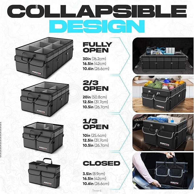 FORTEM Trunk Organizer For SUV Car Trunk Organizer, Foldable Storage, Car Accessories for Women Men, Collapsible Bag, 600D Oxford, Non Slip Bottom, Straps, Soft Cover (85L)