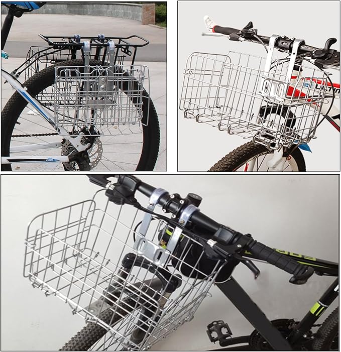 Folding Bike Front Basket Bicycle Wire Basket with Handles Easy Installation on Front Handlebar