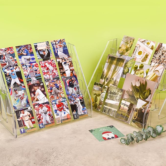 CELSOL Elevated 4 Tier Clear Acrylic Card Display Stand for Trading Cards, Sports Cards, Greeting Cards, Stickers – Slanted Holder for PSA Slabs, Vendors, Collectors & Retail (4 Tier 1 Pack)