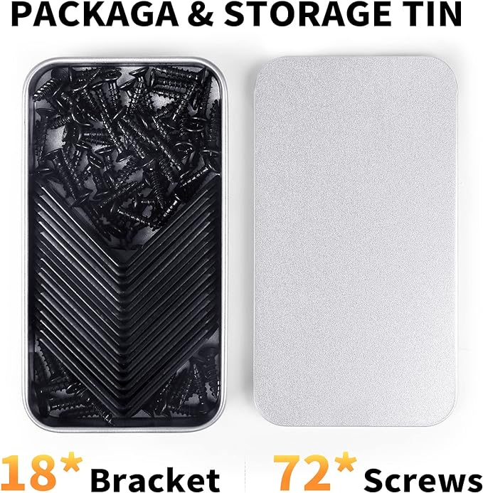 18PCS L Bracket Corner Bracket, FATLODA Stainless Steel L Brackets for Shelves, Black Small Right Angle Bracket, Metal Corner Brace for Wood Furniture Cabinet Chair with 72PCS Screws (1.57x1.57 in)