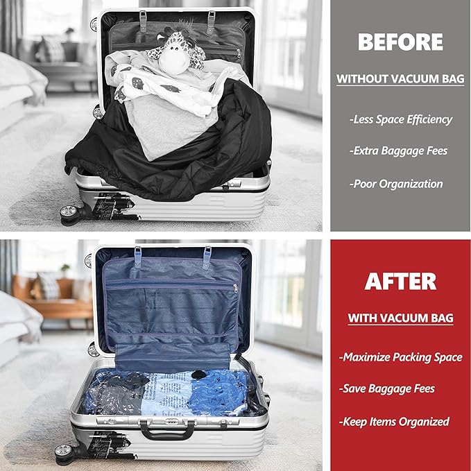 Vacuum Seal Bags for Clothing Travel and Home Storage, Travel Vacuum Bags with Electric Pump, Space Saver Compression Packing Cubes for Luggage Suitcase Bedding Blankets Clothes, 8 Small