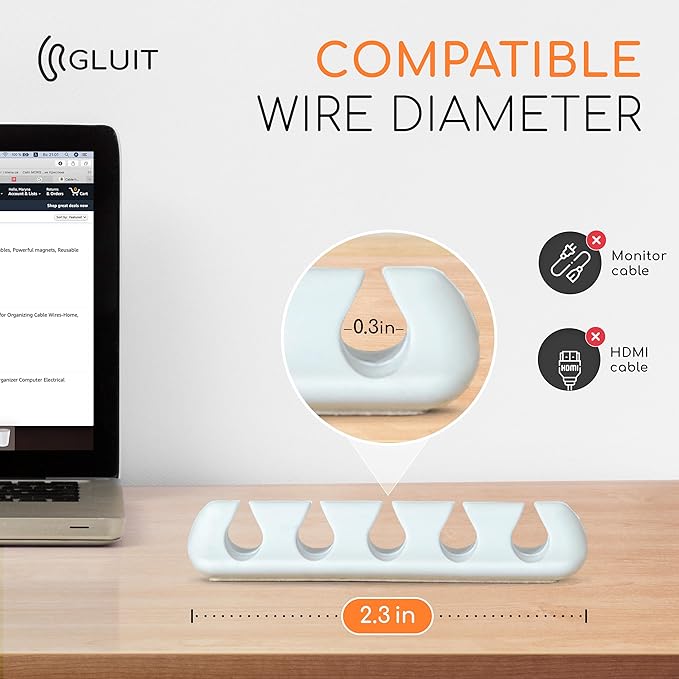 GLUIT Cord Organizer for Desk Cable Holder for Nightstand Charger Organizer Adhesive Desktop Versatile Wire Multislot Clips and Table Management Accessories Office Spaces New White 5 Pack, 15 Slots