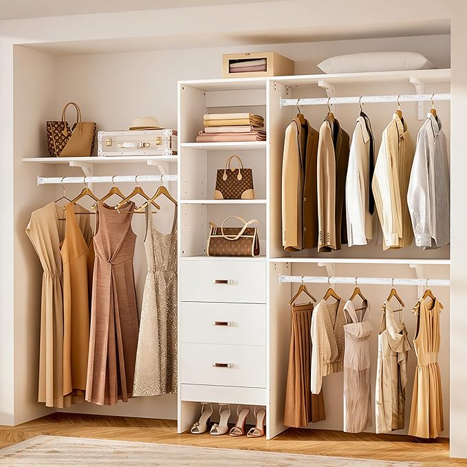 Closet Rod 17-87 Inches，1.3 Inch Diameter Heavy-Duty Adjustable Closet Rods for Hanging Clothes Closet Hanging Rod Metal Closet Poles for Wardrobes Laundry RV Bathroom（White Wood Grain Finish）