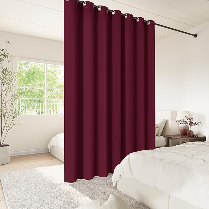 ChrisDowa Room Divider Curtain 108 Inches Long, Wide Blackout Sliding Door Curtain for Bedroom, Room Darkening Privacy Window Curtain for Patio Door (1 Panel Set, Burgundy Red, 100 x 108 Inch)