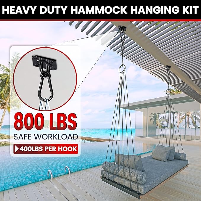 sprookber 304 Stainless Steel Pad Eye Snap Hooks, M6 Heavy Duty Ceiling Hooks, 800 lb Capacity Hammock Swing Hanging kit, Plant Hangers, Marine Hardware Staple Hook Loop with Screws, Set of 8(Black)