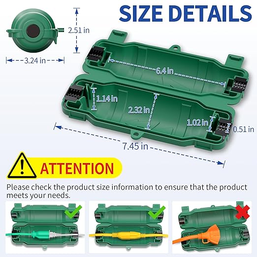 3 Pack Outdoor Extension Cord Safety Cover with Waterproof Seal IP54 Water-Resistant, Weatherproof Electrical Connection Box with 2 Latches, Plug, Socket, Holiday Decoration Light, Green
