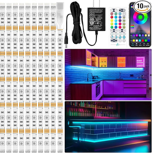 LAFULIT 10 PCS RGB Under Cabinet Lights Kit, App and Remote Control Led Strip Lights, Music Sync Color Changing Led Lights, Plug in Light for Cabinet, Counter, Shelf, Bookcase, 13ft
