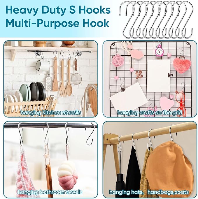 ESFUN 24 Pack S Hooks for Hanging, 3.5 inch Metal S Shaped Hook Heavy Duty Hanging Hooks for Pot Rack, Pans Plant, Towels, Jeans, Closet, Clothes, Hats, Cups in Kitchen, Bathroom, Bedroom and Office