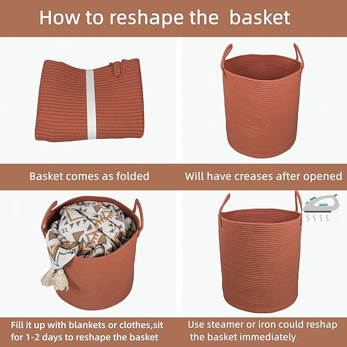 XUANGUO Cotton Rope Laundry Basket Hamper for Clothes Woven Storage Basket for Living Room Bedroom Boho Tall Rope Baskets for Blanket Toys Pillow Towels Baby Nursery Hamper Bin Large rustic