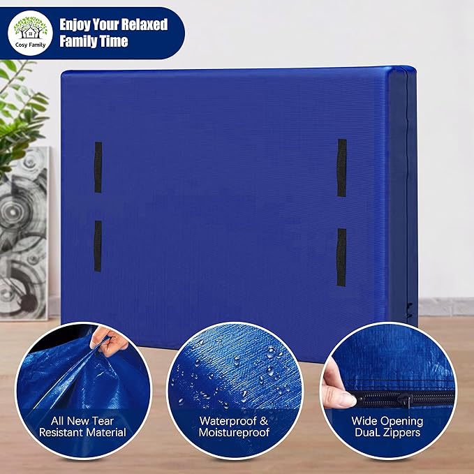 Cosy Family Mattress Bags for Moving with 8 Handles - 170GSM Extra-Thick Mattress Bag for Moving Supplies - Reusable Mattress Cover Protector Storage with Zipper, Blue, California King-(Pack of 2)
