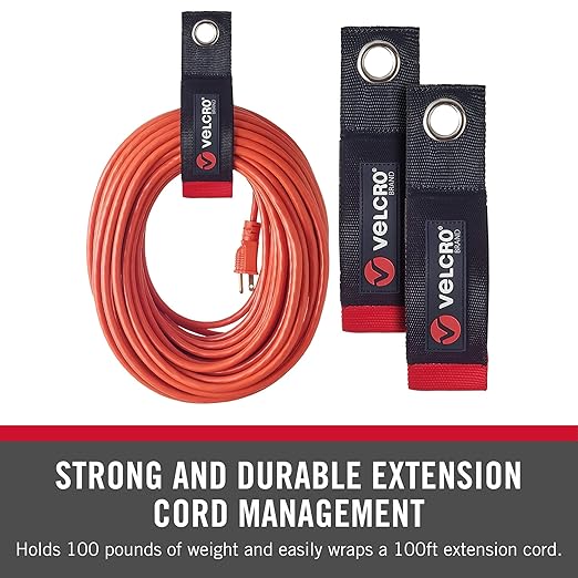VELCRO 18 in. x 2 in. Easy Hang Extension Cord Strap, Bundling Strap with Grommet Hook and Loop (2-Pack) VEL-30749-USA