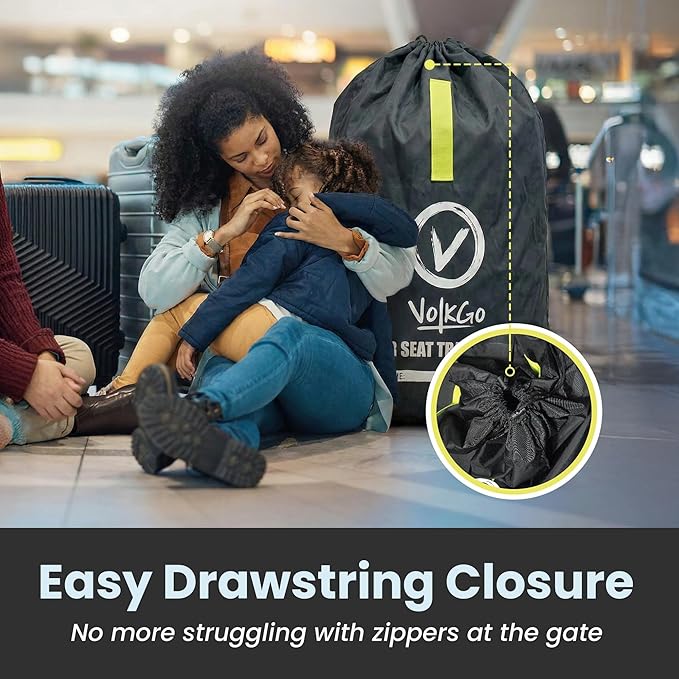 V VOLKGO Car Seat Travel Bag for Air Travel - Large Bag for Airplane, Durable & Water-Resistant Protector with Pouch - Universal Size (Black)