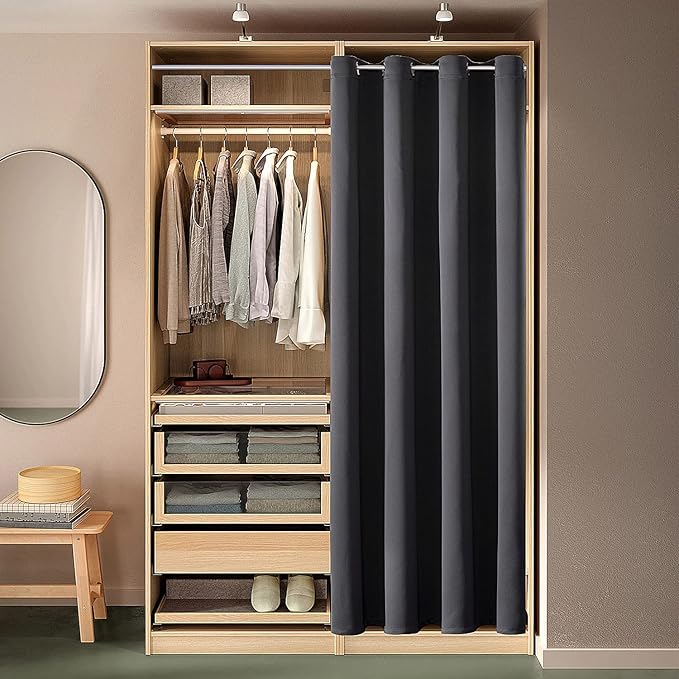 ChrisDowa Blackout Door Curtains for Doorway Privacy, Grommet Closet Curtains for Bedroom Closet Door, Thermal Insulated Temporary Doorway Cover Room Divider Drapes (1 Panel, Dark Grey, 34 x 80 Inch)
