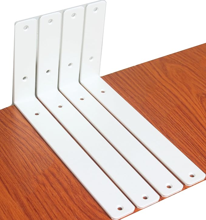 4 Pack - L 10" x H 6" x W1.5, 5mm Thick White L Shelf Bracket, Iron Shelf Brackets, Metal Shelf Brackets, Floating Shelf, Shelf Supports with Screws