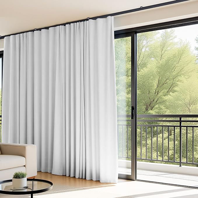 Room Divider Curtains Flexible Ceiling Tracks set Curtain track Ceiling Mount Blackout Curtain for Living Room Bedroom Ceiling Curtain Rod Privacy Divider Panel W100xH108 GreyishWhite Drape&Black rail
