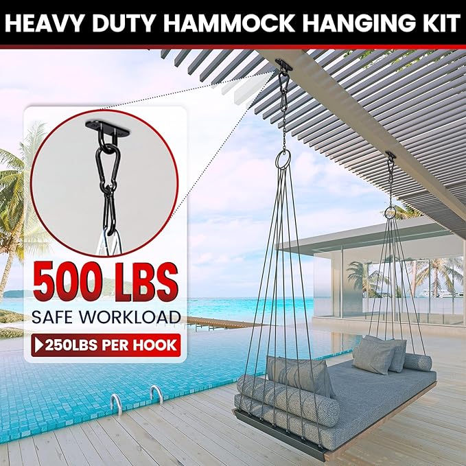 sprookber 304 Stainless Steel Pad Eye Snap Hooks, M5 Heavy Duty Ceiling Hooks, 500 lb Capacity Hammock Swing Hanging kit, Plant Hangers, Marine Hardware Staple Hook Loop with Screws, Set of 8(Black)