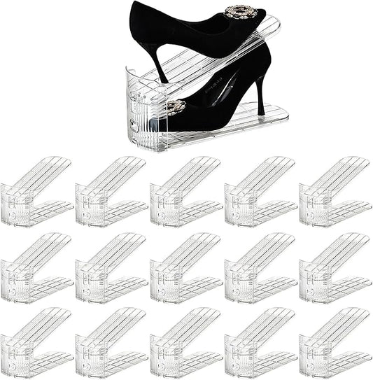 Shoe Slots Organizer，15Pack Shoe Stackers for a Pair of Shoes,Adjustable Shoe Rack with Three Levels，Shoe Storage Shoe Space Saver