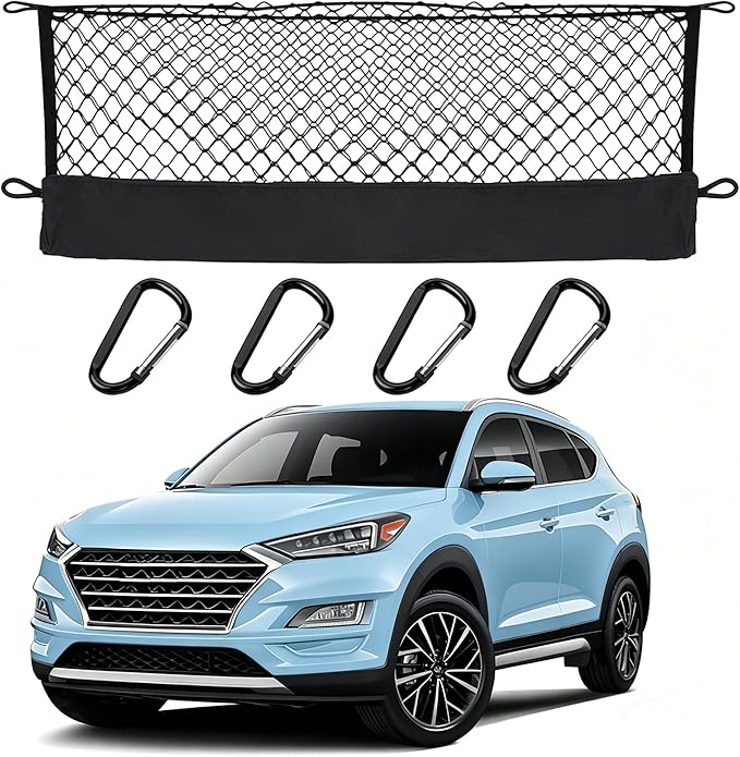 Envelope Style Cargo Net Compatible with Hyundai Tucson 2026 2025 2024 2023 2022 2021 2020 2019 2018 2017 2016 2015 Upgraded Car Rear Touring Tailgate Trunk Netting with Heavy Duty Carabiner