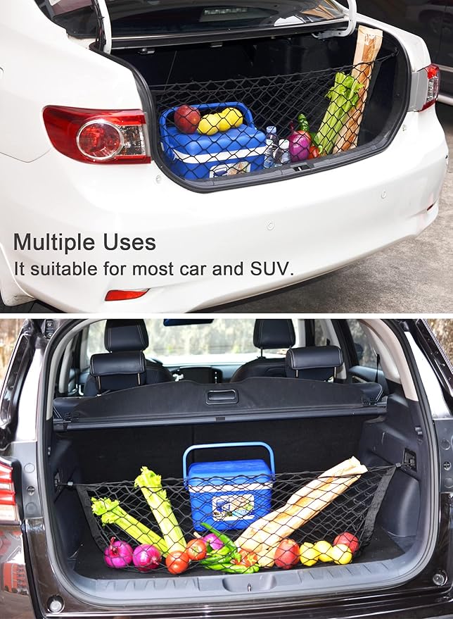 BAILALIBO Cargo Net Stretchable, Adjustable Elastic Trunk Mesh Nets with Metal Hook Universal for SUV, Jeep, Trucks, Car Exterior Accessories for Secure Storage (35.4x15.8 inch)