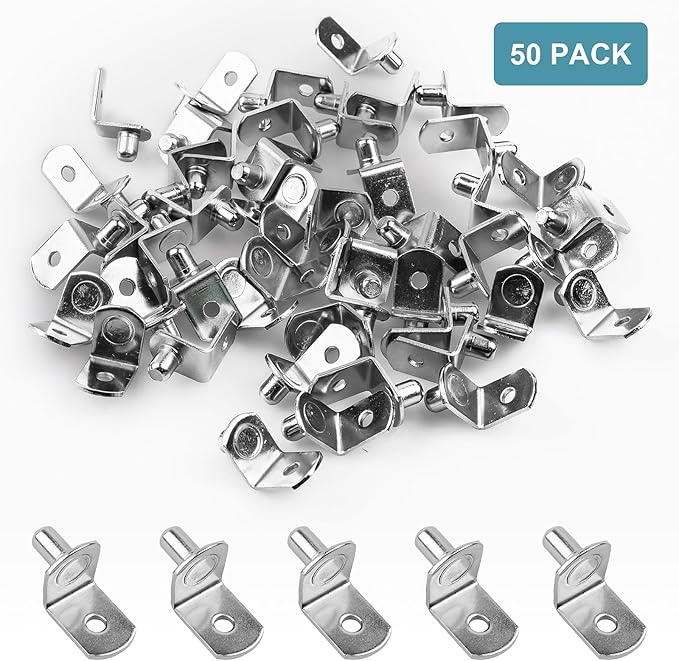 50 Pcs Shelf Pegs Pins，1/4 Inch Upgraded Diameter L-Shaped Perforated Nickel Plated Shelf Pins, Cabinet Shelf Pegs for Shelves, Shelf Support for Bookshelf Kitchen Cabinet Shelf Pegs.