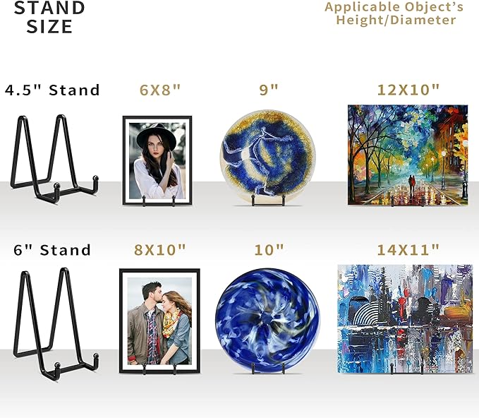 IPAME Plate Stands for Display - 4.5 Inch Metal Square Wire Plate Holder Display Stand + Picture Frame Stand Holder Easel for Book, Decorative Plate, Plaque, Photo, Platter (Black 2 Pack)